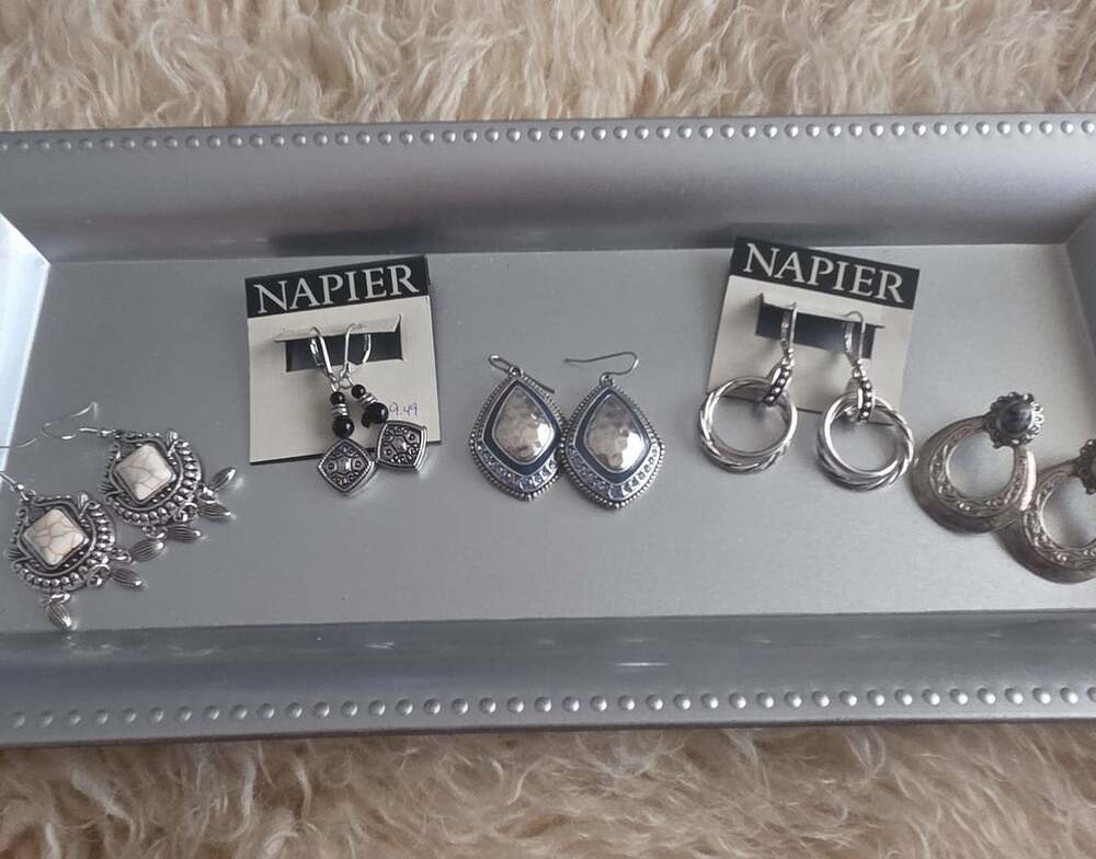 Napier Silver Tone Assorted Earrings Lot of 5 Pairs for pierced ears , two pair
